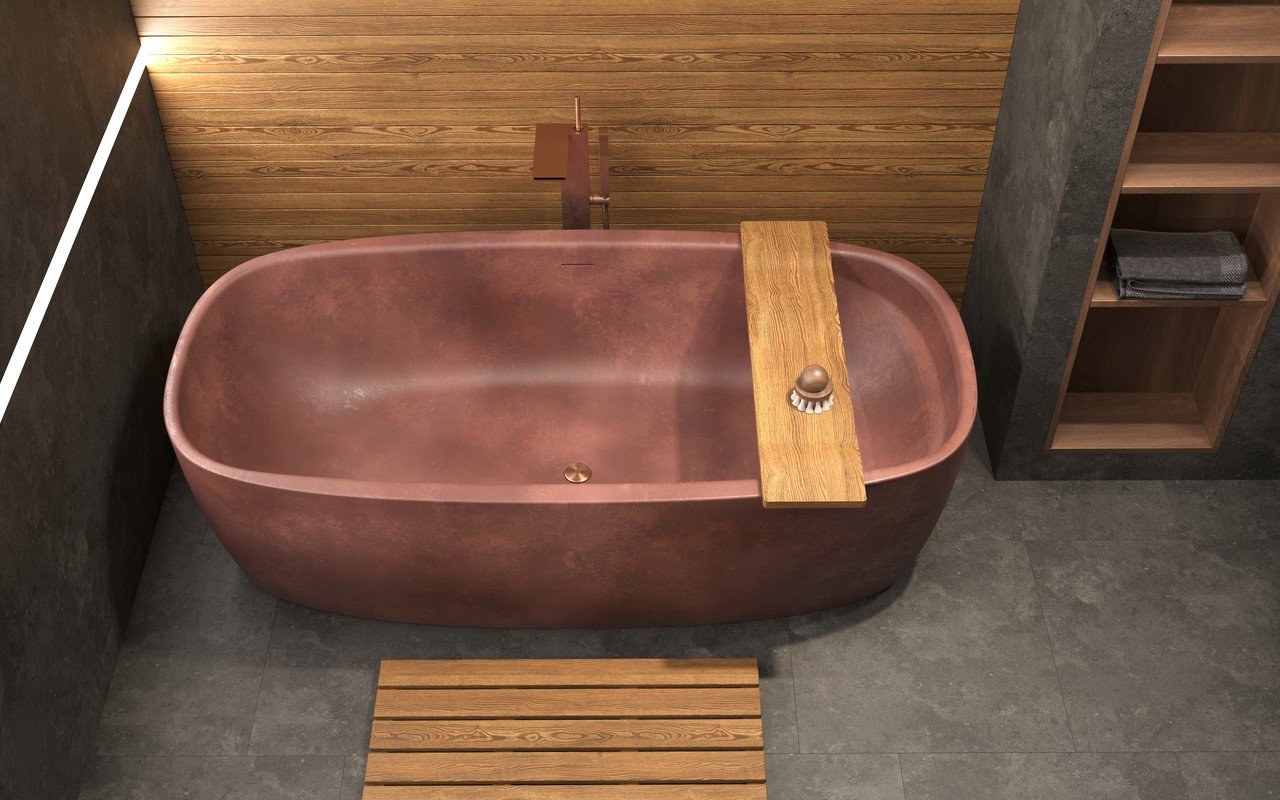 Aquatica Tidal Waterproof Iroko Wood Bathtub Tray